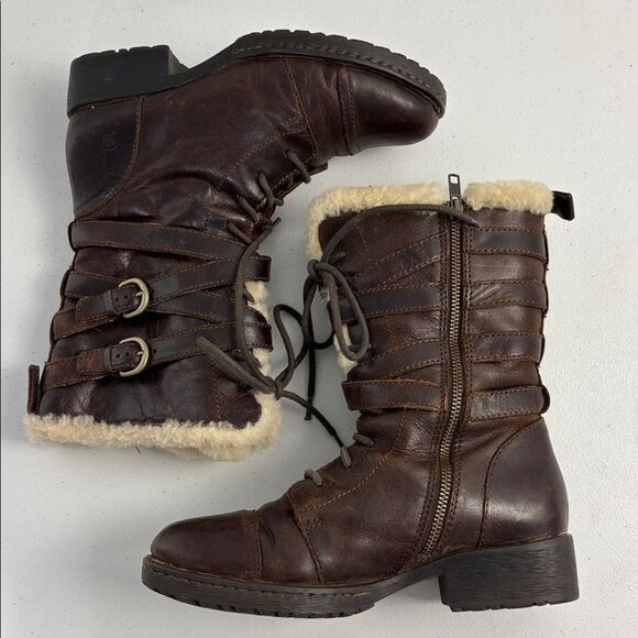 Born Zuniga Women Brown Leather Boots Shearling Lined Harbor Cottage Boho SZ 6.5 - Picture 11 of 13